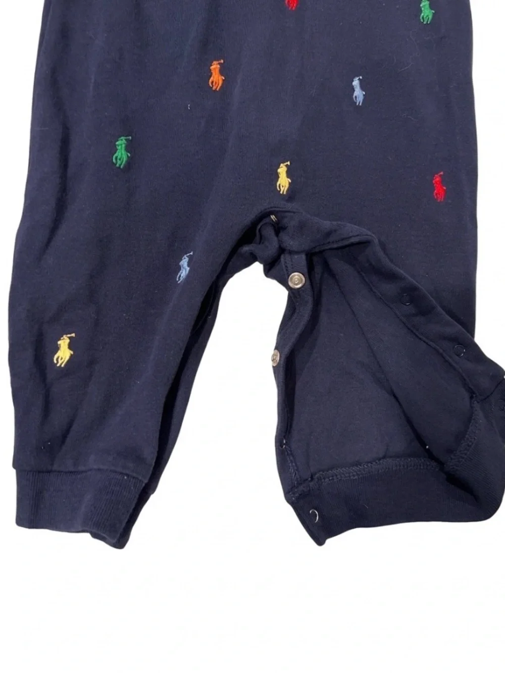 Polo by Ralph Lauren Navy Polo Romper with Multicolor Pony Embroidery - 9 months
